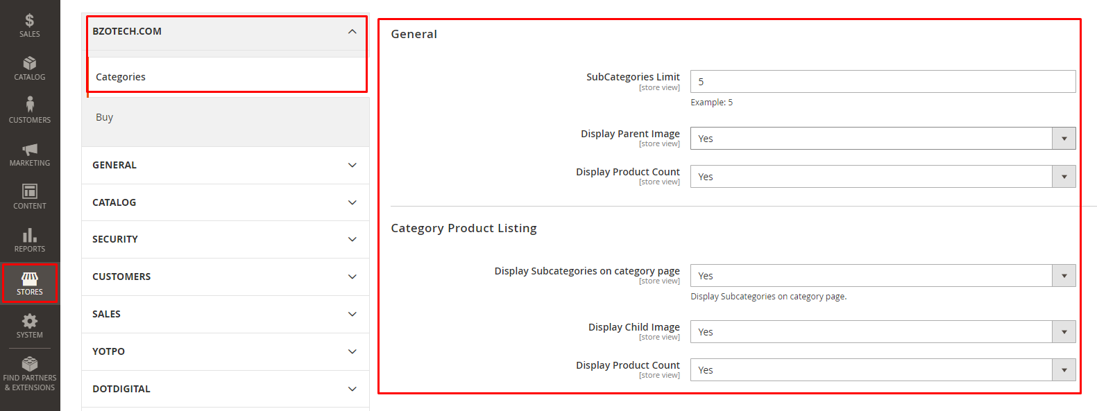 magento 2 categories general setting