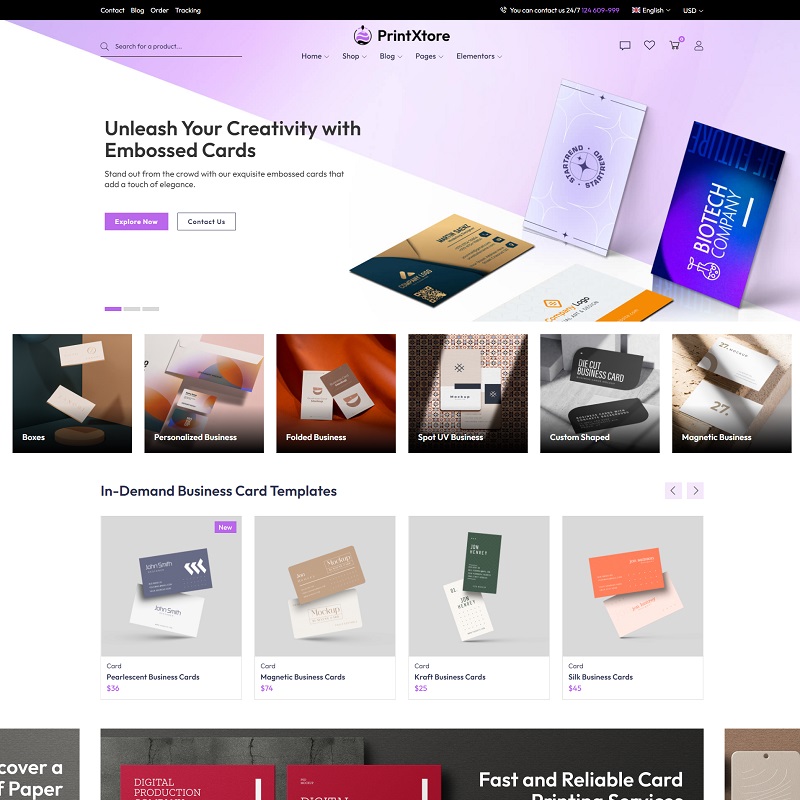 Business Cards Printing Service & Design WordPress WooCommerce Theme