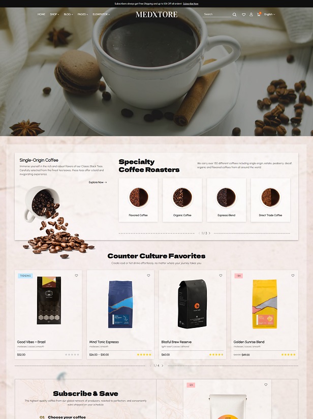 Responsive Coffee Shop WooCommerce Theme WordPress