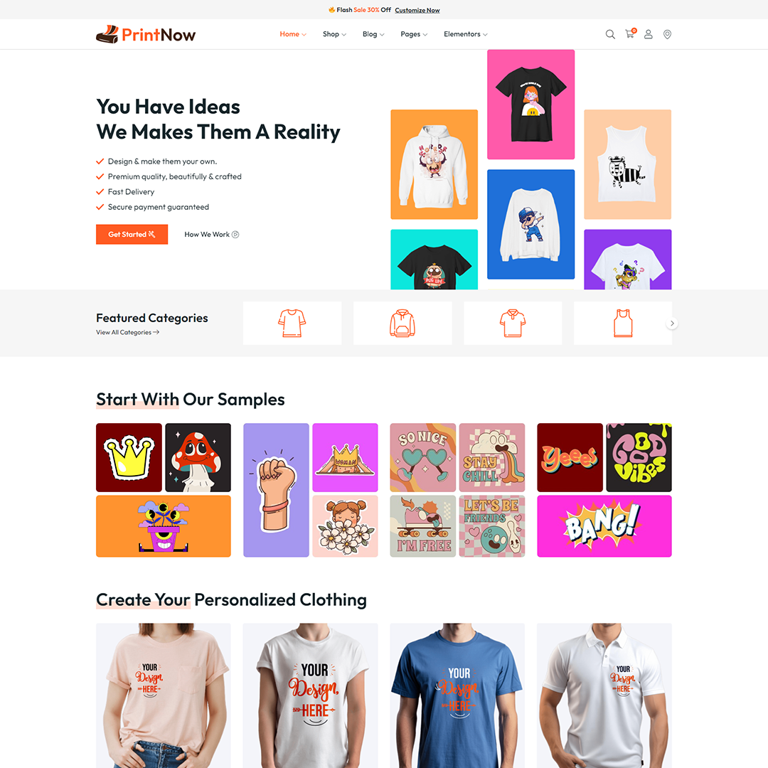 PrintNow - Print Shop & Custom T-shirt Designer WordPress Theme