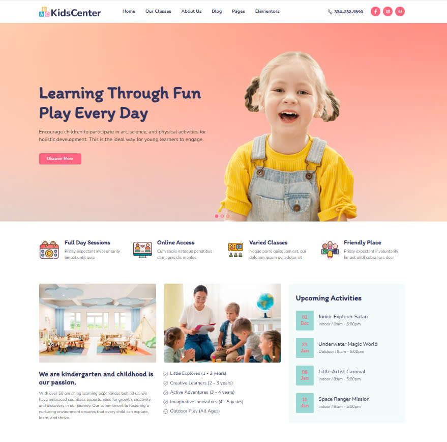 Kindergarten and Childhood WordPress Theme Responsive